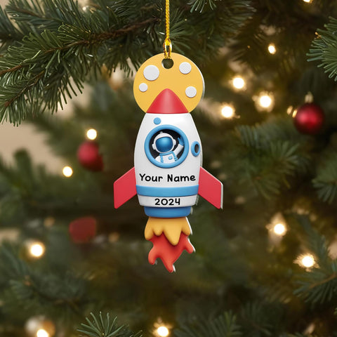 Personalized Astronaut Christmas Ornament Custom Name Rocket Spaceship Ornament for Christmas Tree Xmas Home Decoration Gifts for Boys Children Space (Acrylic, Style 7)