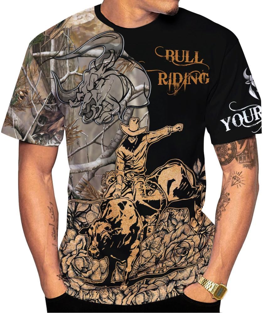 Rivelus Personalized Name Bull Riding Shirt 3D, Rodeo Shirts Bull Biding Shirts for Men and Women, Bull Rider Shirt Gift
