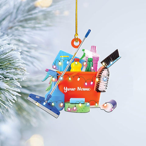 Intenprints Personalized Housekeeping Christmas Ornament, Housekeeping Keepsake, Janitor Cleaning Lady Ornament,Cleaning Service Christmas Ornament, Housekeeper Ornament (Style 4)