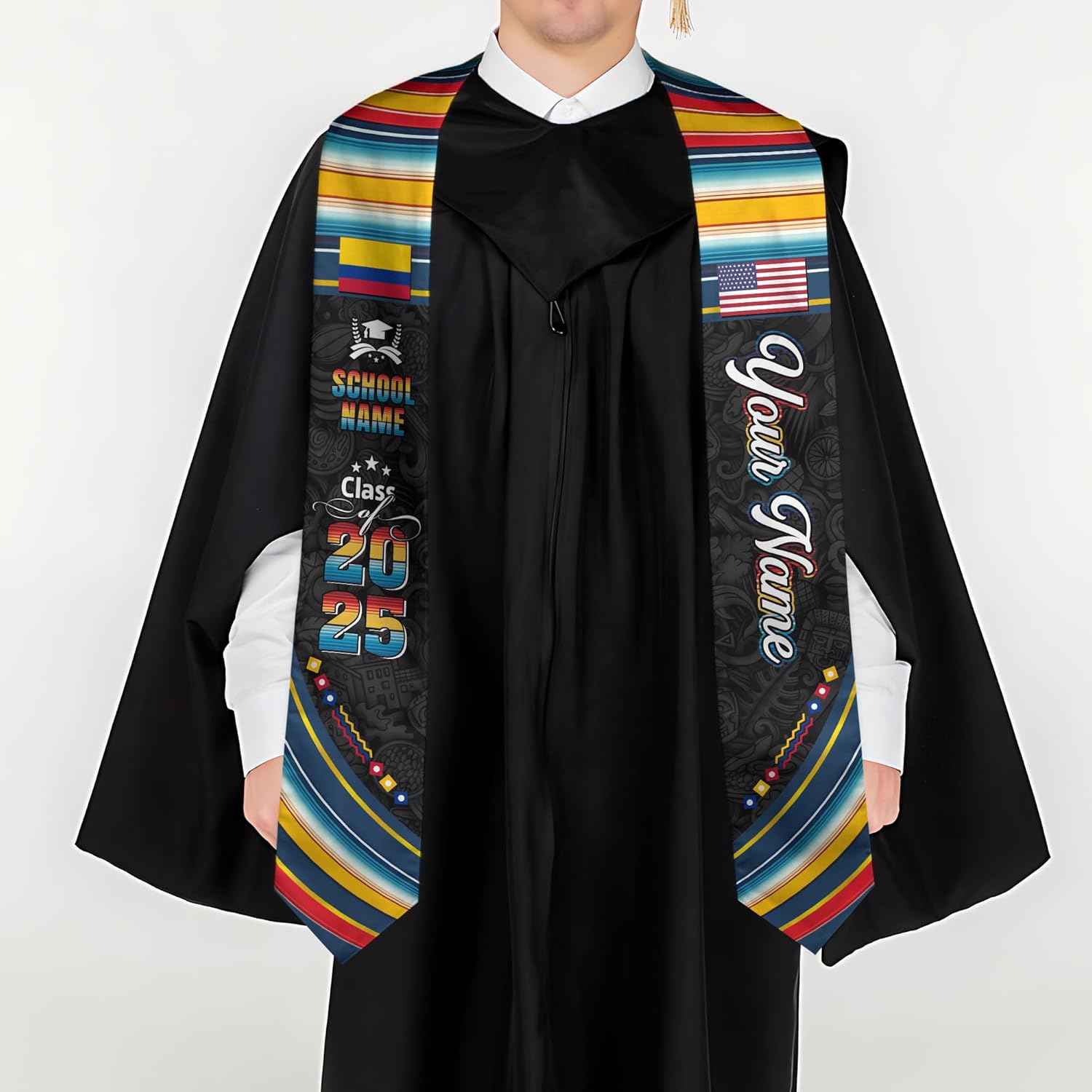 Pretyprints Colombians Graduation Sash, Custom Colombians American Flag Graduation Sash 2025, Colombia Graduation Stole