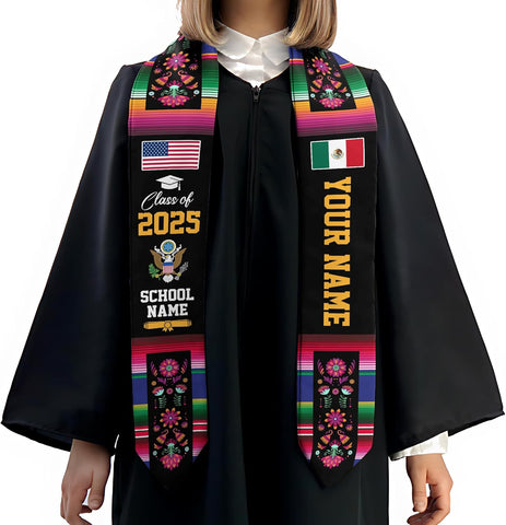 Custom Mexican Graduation Sash, Mexico Graduation Stole Customize Photo, Mexican American Flag Graduation Sash 2025