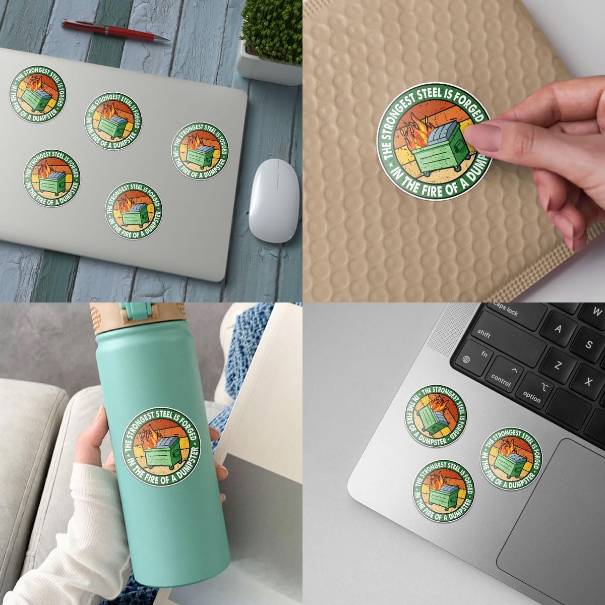 3 Pcs The Strongest Steel is Forged in The Fire of a Dumpster Sticker Vintage Funny, Motivational The Strongest Steel Dumpster Fire Patch Stickers for Laptop Bottle Phone Car Helmet 3"x3" (F1)