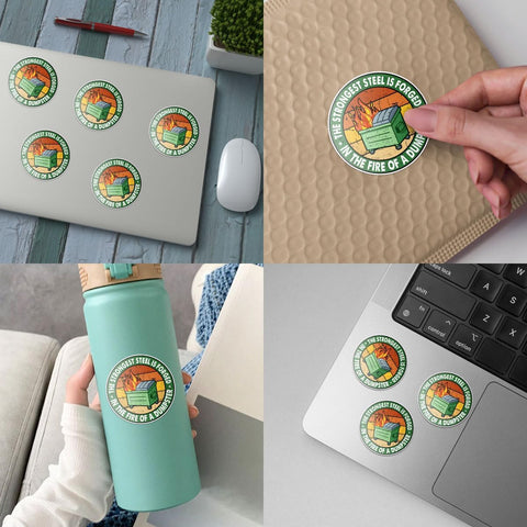 3 Pcs The Strongest Steel is Forged in The Fire of a Dumpster Sticker Vintage Funny, Motivational The Strongest Steel Dumpster Fire Patch Stickers for Laptop Bottle Phone Car Helmet 3"x3" (F1)