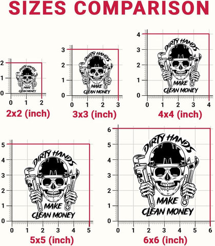 (3PCs) Dirty Hands Make Clean Money Skull Mechanic Sticker, Hard Hat Sticker, Mechanic Life Vinyl Decal Electrician Lineman Tool Box Sticker - Stickers for Laptop Water Bottle Phone Car Helmet 3"