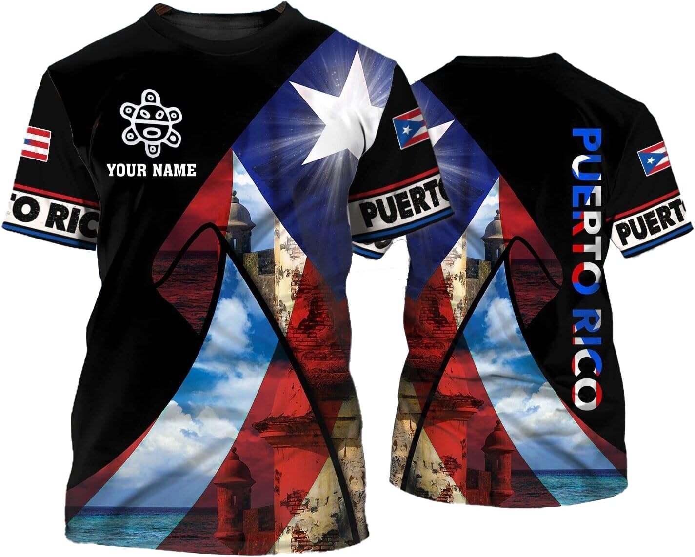 Woseprints Personalized Name Puerto Rico 3D Shirt, Puerto Rico Flag T-Shirt for Men & Women