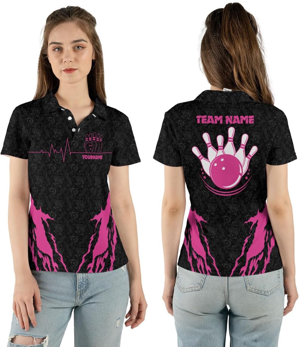 Personalized Bowling Shirts for Women, Custom Name Women Bowling Jersey, Ladies Bowling Polo Shirt for Team