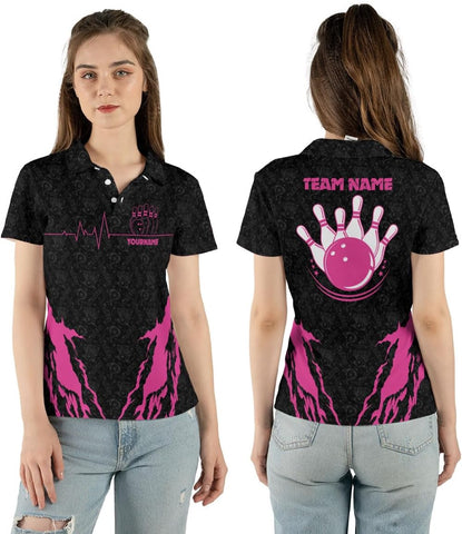Personalized Bowling Shirts for Women, Custom Name Women Bowling Jersey, Ladies Bowling Polo Shirt for Team