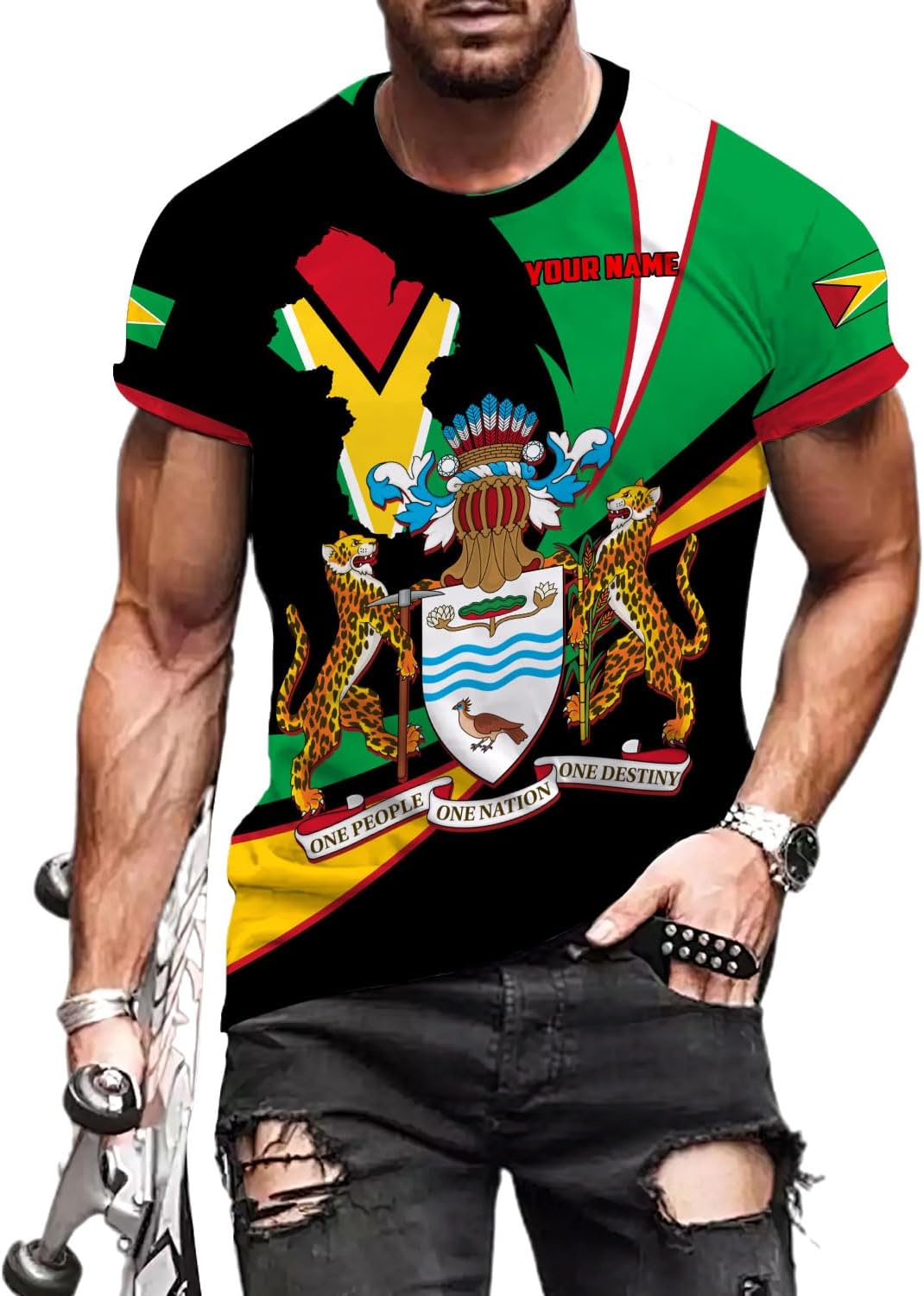 Rivelus Personalized Name 3D Shirt, Guyana Tshirt for Men Women, Guyanese Flag Pride Shirts, Guyana Gift S-5XL
