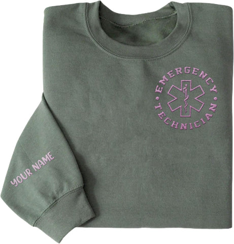 Personalized EMS Paramedic Embroidered Sweatshirt, EMT Student, EMT Sweatshirt with Reflective Logo, Emergency Medical Shirt (Cotton, EMS 7), Large-5X-Large