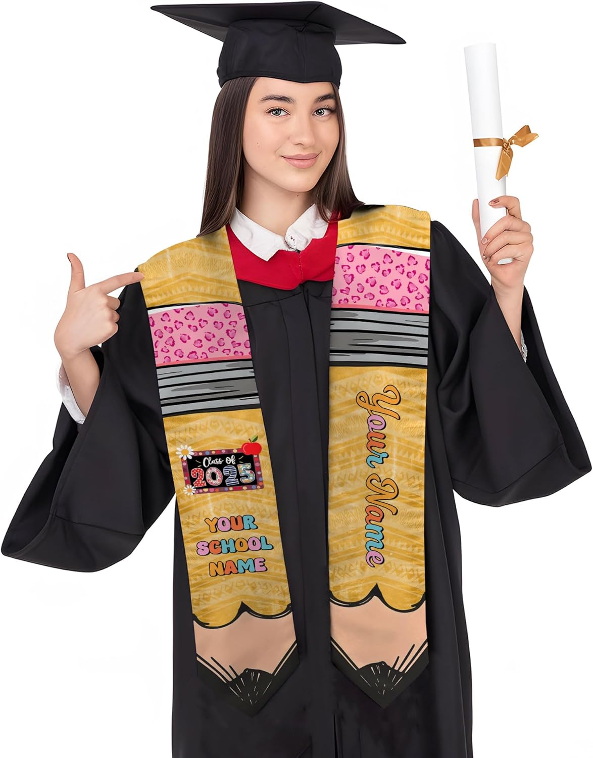 Pretyprints Personalized Class Of 2025 Teacher Graduation Stole Custom Teacher Pencil Graduation Sash Gift College Graduation