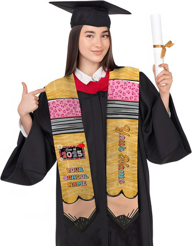 Pretyprints Personalized Class Of 2025 Teacher Graduation Stole Custom Teacher Pencil Graduation Sash Gift College Graduation