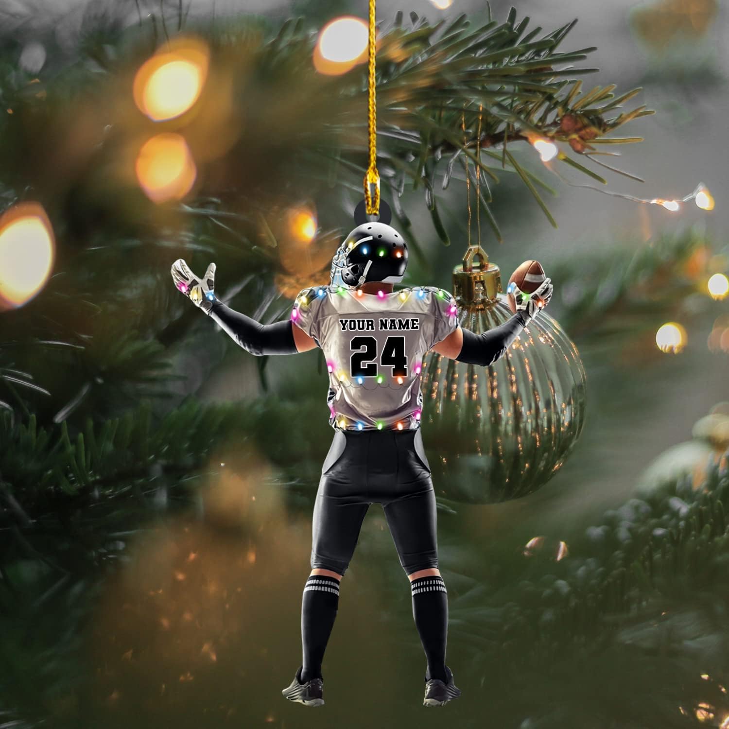 Piratify Personalized Name Football Ornaments 2024, Customized Football Christmas Ornaments Wood, Acrylic Ornament Christmas Tree Hanging Ornament Pine Tree Decorations for Football Team