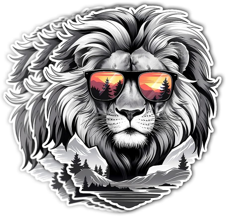 3Pcs Cool Lion with Sunglasses Sticker, Lion Face Bumper Sticker, Lion Head Stickers, Animals Vinyl Sticker Decal, Funny Leo Sticker - Sticker for Laptop Water Bottle Phone Hard Hat 3" (Lion 2)