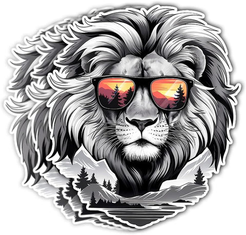 3Pcs Cool Lion with Sunglasses Sticker, Lion Face Bumper Sticker, Lion Head Stickers, Animals Vinyl Sticker Decal, Funny Leo Sticker - Sticker for Laptop Water Bottle Phone Hard Hat 3" (Lion 2)
