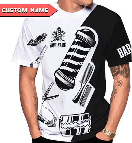 Vybonz Personalized Name Barber Gift for Barber 3D All Over Printed Shirts Gift for Men and Women