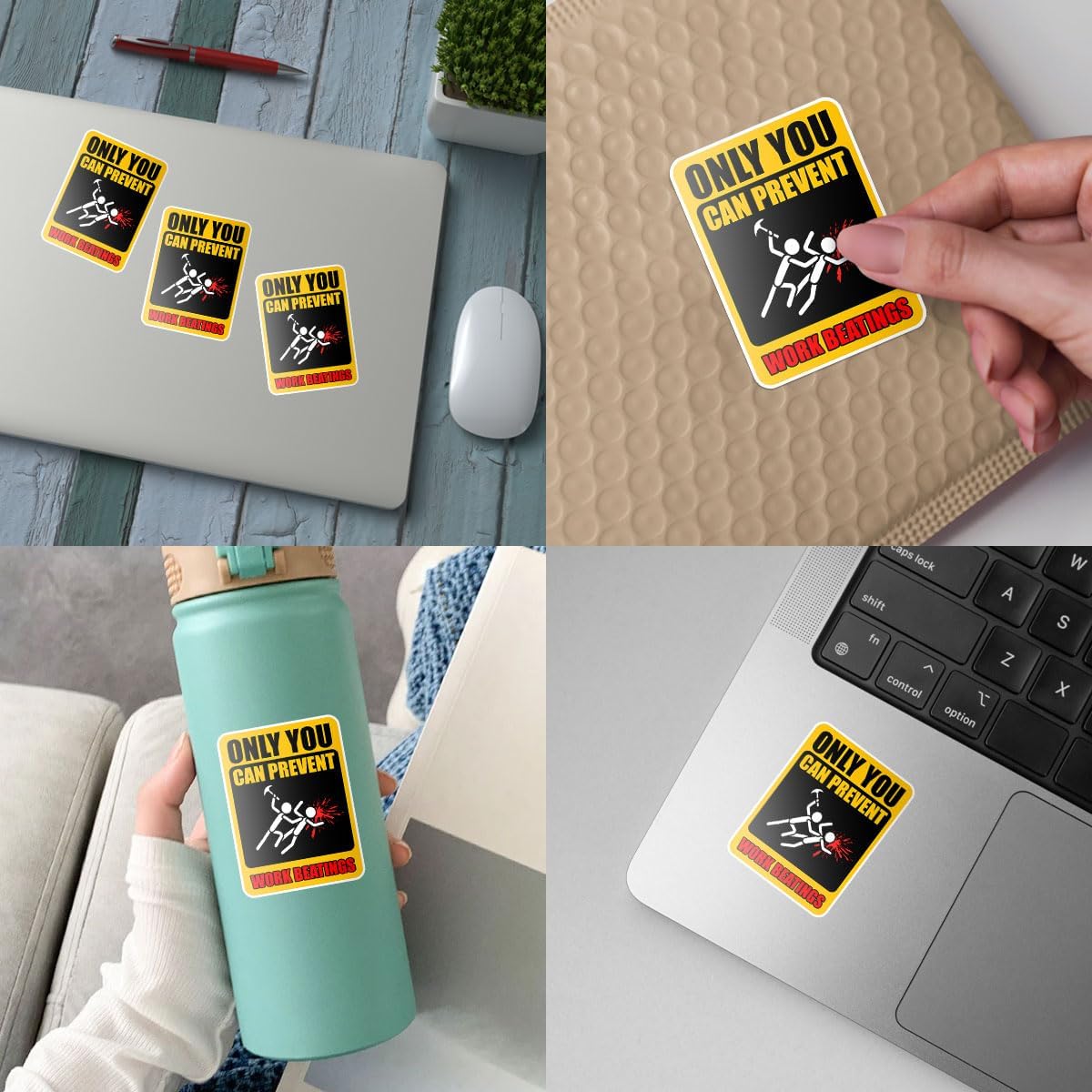 3Pcs Only You Can Prevent Work Beatings Sticker, Only You Can Prevent Work Beatings Vinyl Sticker, Only You Can Prevent Stickers, Quotes Stickers - Sticker for Laptop Water Bottle Phone Hard Hat 3"
