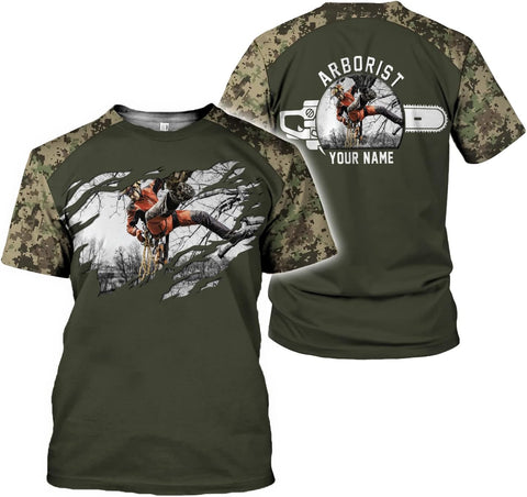 Personalized Arborist T-Shirt 3D, Woodworker Shirt, Mens Tree Climber Shirt
