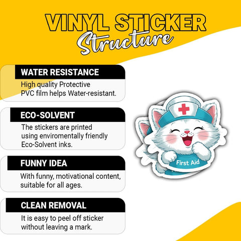 3PCS First Aid Cat 3" Sticker – Cute Medical Cat Humor Vinyl Decal Waterproof for Laptop, Water Bottle, Notebook, Tumbler – Gift for Pet Lovers, Nurses, EMTs