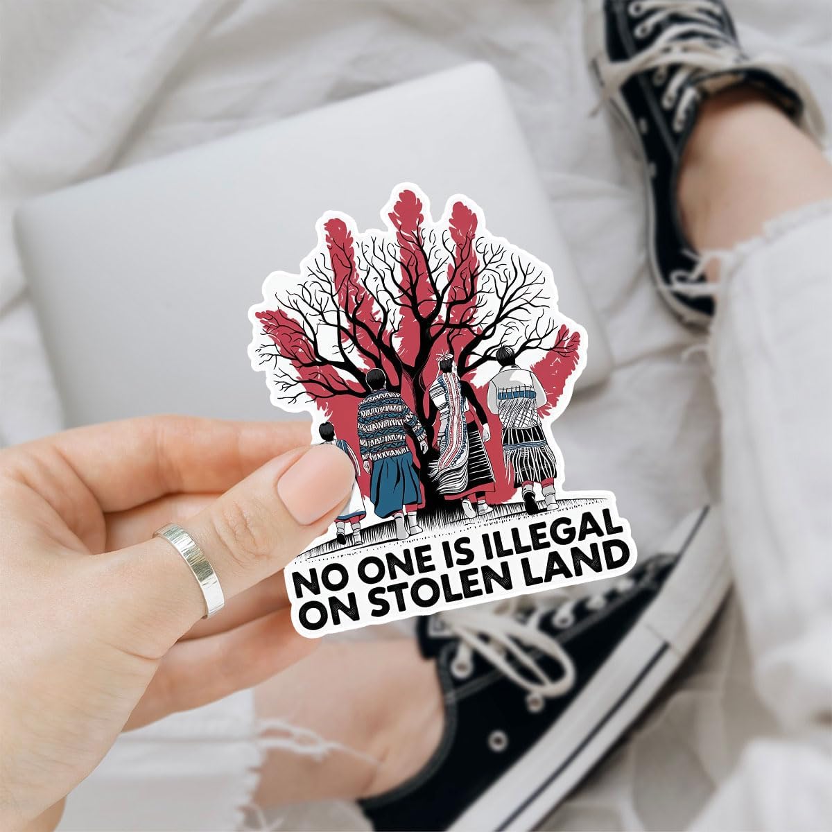 (3 Pcs) No One is Illegal On Stolen Land Sticker - Native American Decal, Indigenous Pride Bumper Sticker for Laptop, Water Bottle, Tumbler, Phone Case, Hard Hat, Helmet, Gifts 3"x3"