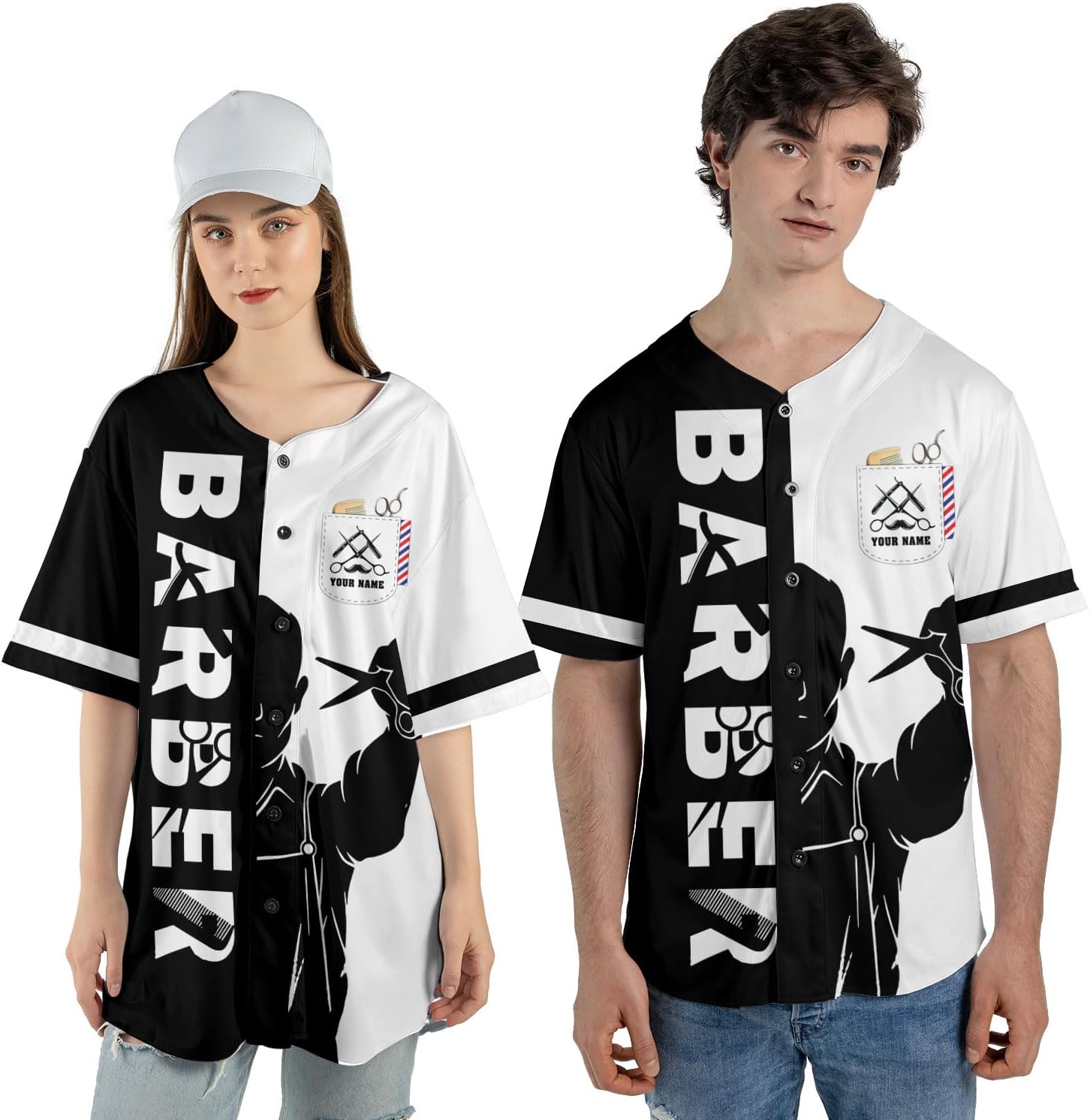 Personalized Barber Shop Baseball Jersey, Hairdresser Jersey, Barber Tools Hat
