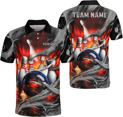 Mostprints Personalized Name Bowling Polo Shirts 3D for Men and Women, Bowling shirt, Bowling Shirts for Men Team Bowling Shirt