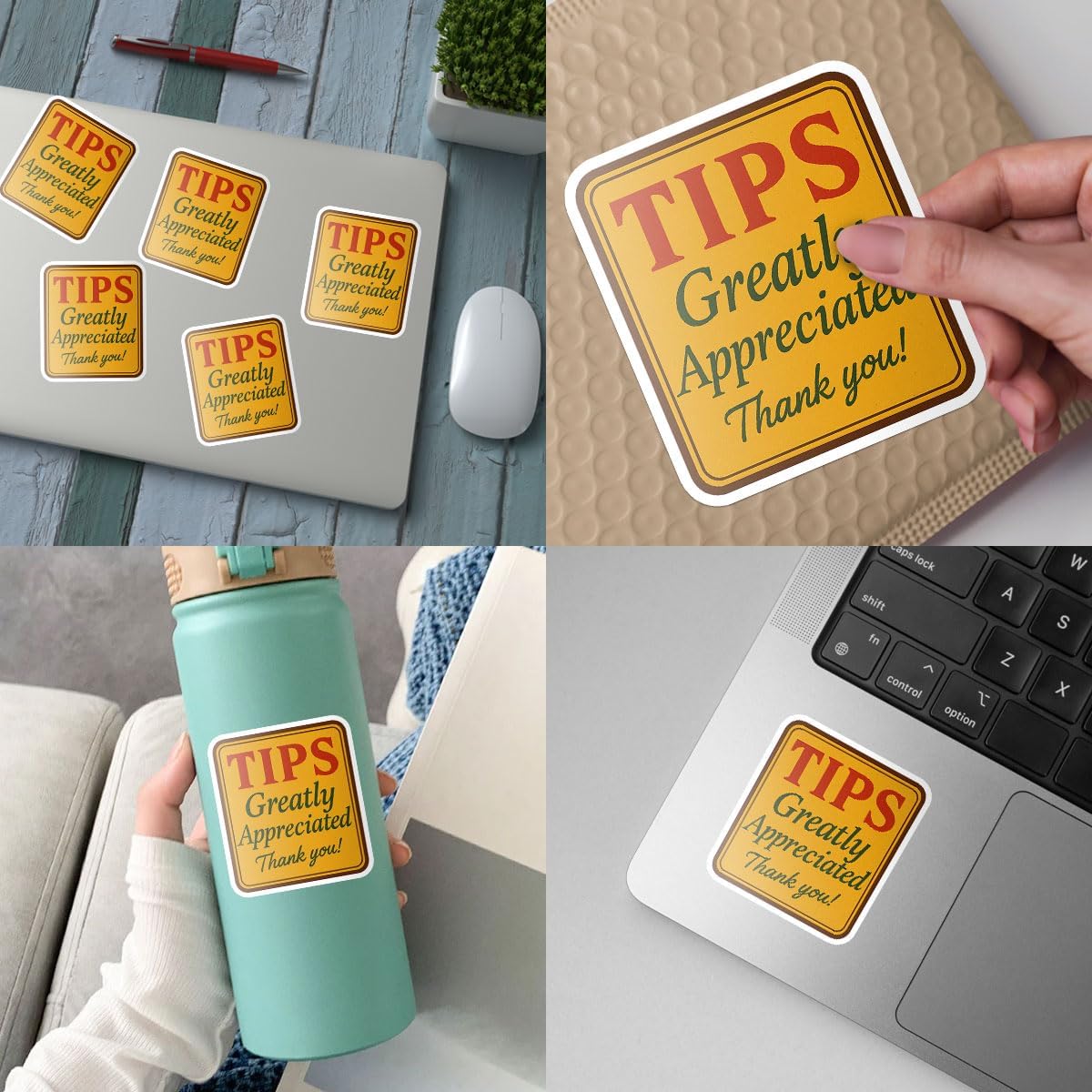 3 Pcs Tips Appreciated Thank You Sticker Tip Jar Stickers 3 Inch – Labels for Tip Jars, Bartender Waiter Waitress Cafe Restaurant Bar Vinyl Decal for Shops Water Bottles Laptop Phone Car Helmet