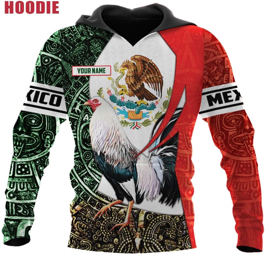 Mostefy Personalized Name Rooster Mexican Hoodie 3D, Customized Mexican Hoodies for Men, Unisex Mexico Hoodie 3D, Mexico Hoodies for Men, Mexico Flag Gift, T Shirt, Zip Up Hoodie, Sweatshirt HD10