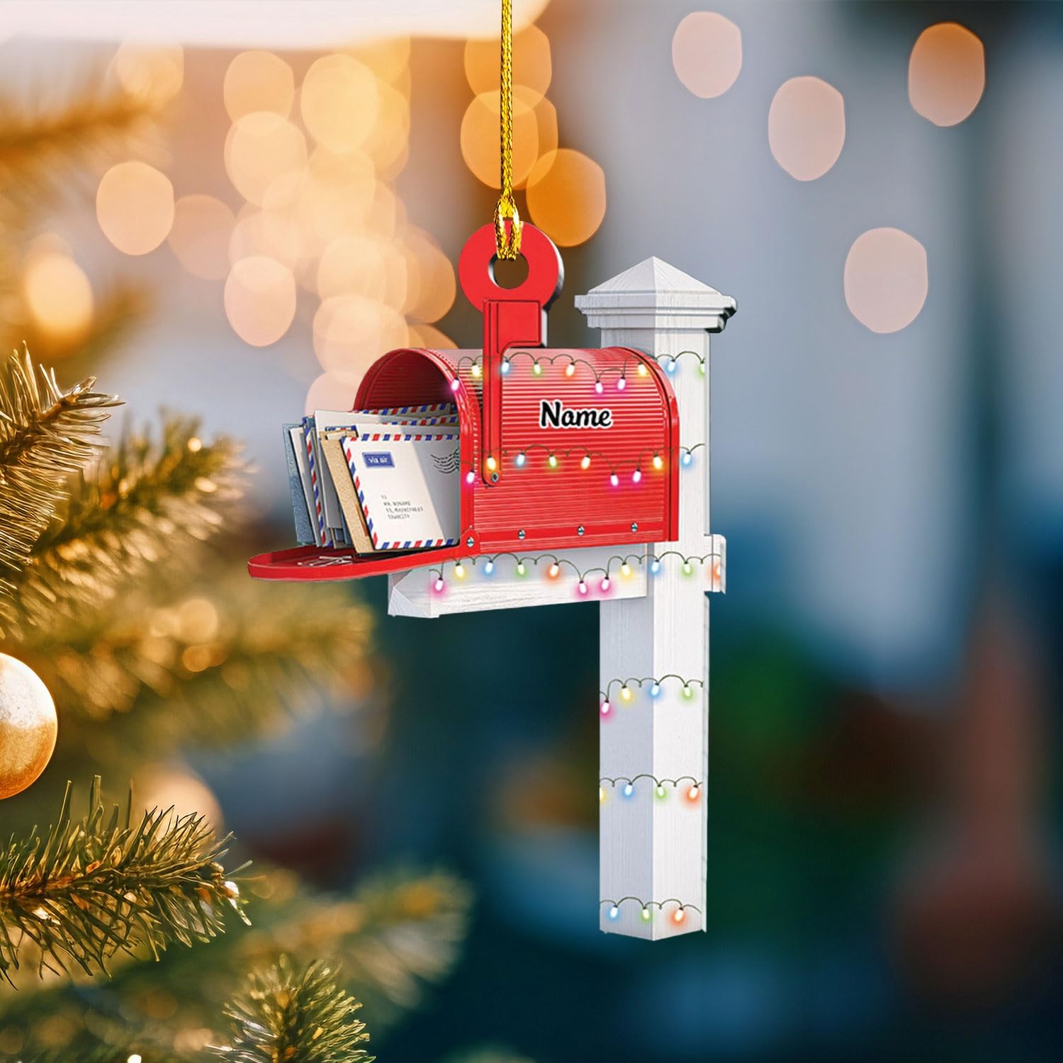 Podagree Personalized Name Mailbox Shape Flat Ornament Home Mailman Ornament Christmas Mailbox Ornament Mailbox Gift Christmas Tree Ornament Christmas Decorations for Tree (MX1)