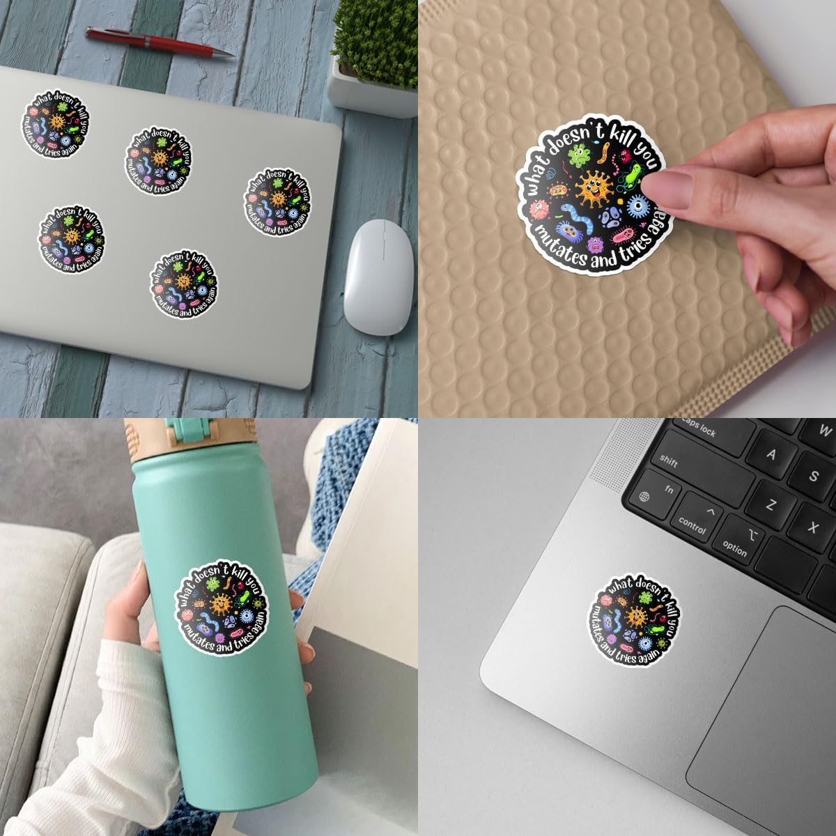 3 Pcs What Doesn't Kill You Mutates and Tries Again Sticker and Tries Again Public Health Stickers Gifts Microbiology Psychology Stickers for Water Bottle Tumbler Phone Case Laptop 3"x3"