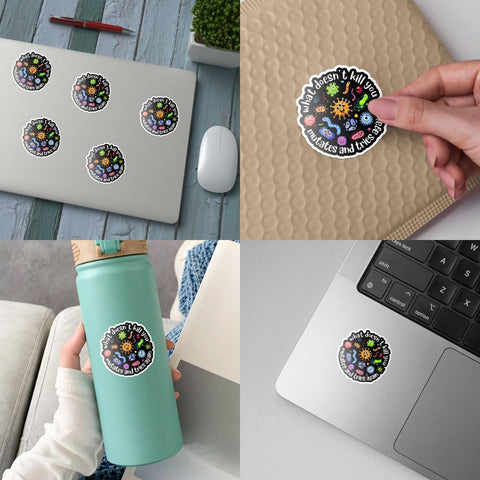 3 Pcs What Doesn't Kill You Mutates and Tries Again Sticker and Tries Again Public Health Stickers Gifts Microbiology Psychology Stickers for Water Bottle Tumbler Phone Case Laptop 3"x3"