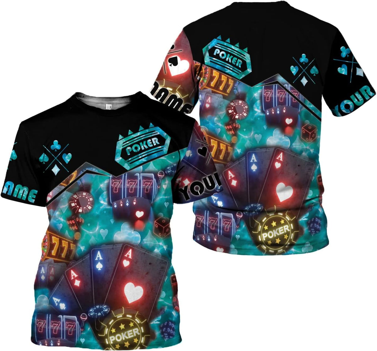Personalized Poker Shirt, Poker Player Shirt, Funny Casino Poker Pattern 3D Over Print, Unisex Poker Tshirt Men Women