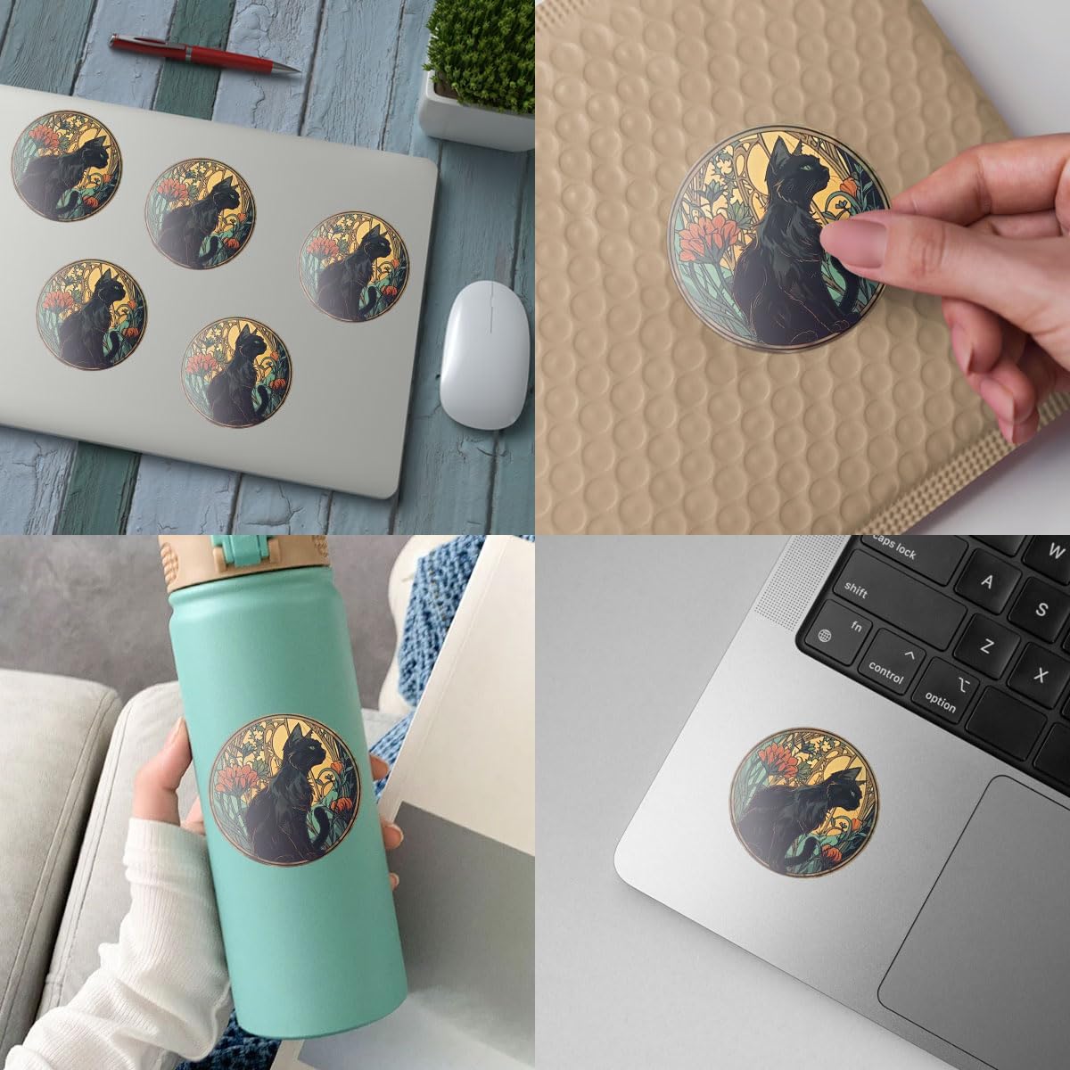 (3pcs) Black Cat Sticker, Cat Decal Sticker, Cat Lady, Kindle Sticker - Vinyl Stickers 3'' for Laptop Water Bottle Phone Car Window Helmet