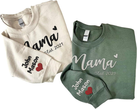 Custom Mama Crewneck Sweatshirt Personalized Mom Est 2024 Sweater with Kids Names Customized Gifts for Mothers Day (Cotton, SS30)