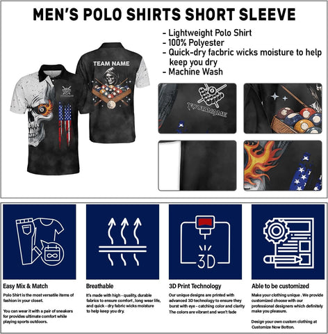 Customized Name Billiards Polo Shirts for Billiard Team, 8 Ball Pool 3D Shirt Gifts for Pool Players Men & Women