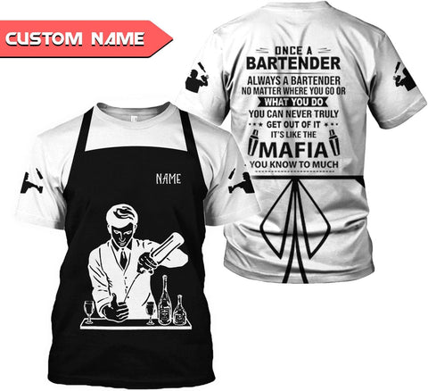 Personalized Bartender Shirt Custom Bartender Shirts Bartending 3D T Shirts Bartender Cocktail Wine Tshirt for Men and Women