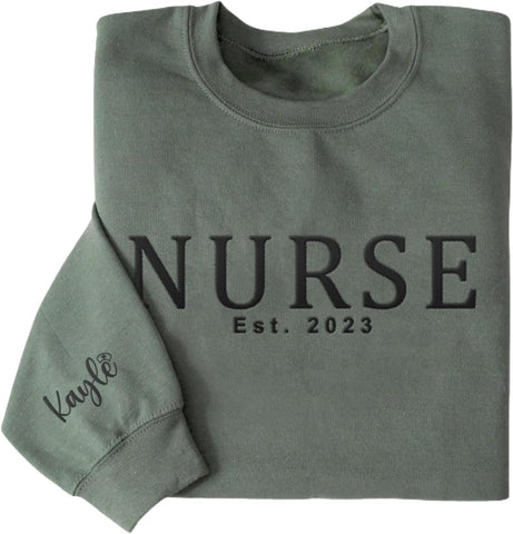Personalized Embroidered Nurse Crewneck Sweatshirts for Women, Emergency Nurse Registered Nurse Sweatshirt (Cotton, SS75)
