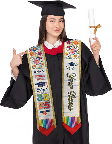 Pretyprints Personalized Class Of 2025 Teacher Graduation Stole Custom Teacher Pencil Graduation Sash Gift College Graduation