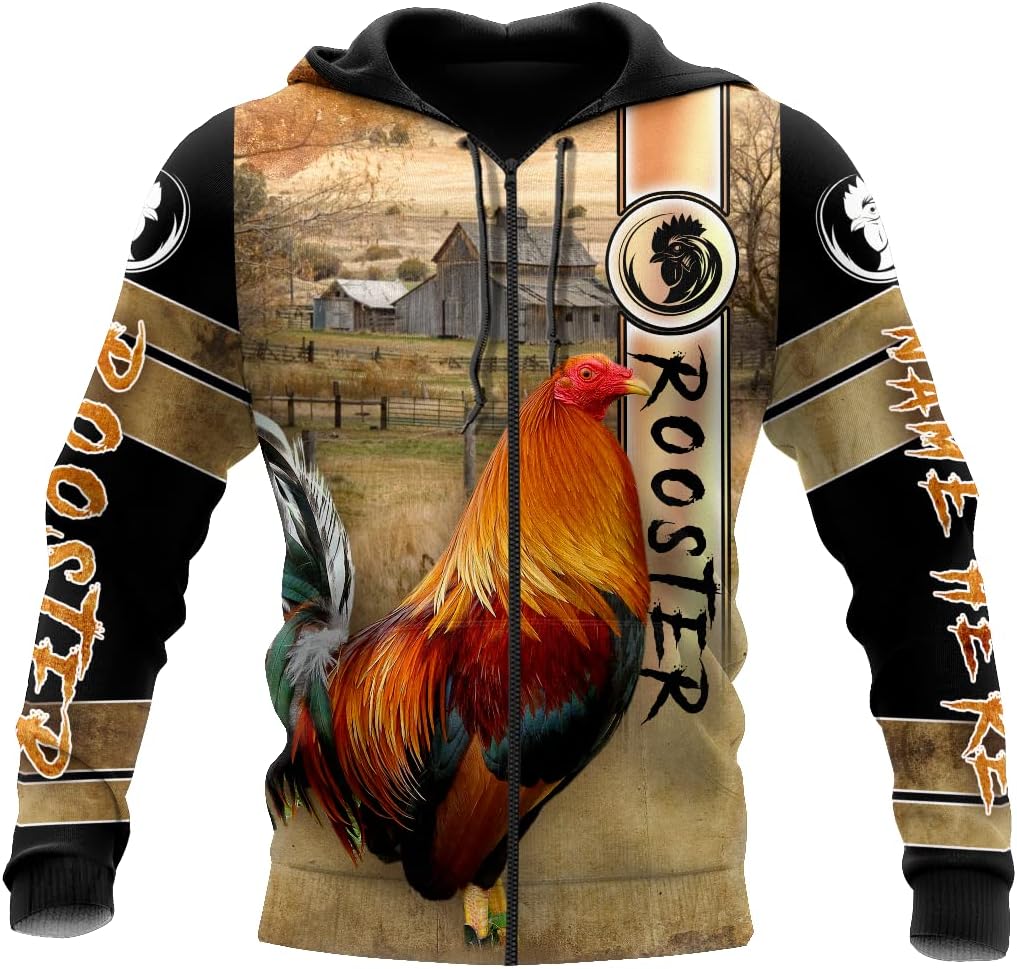 Personalized Rooster 3D gamefowl hoodies for men, mexican hoodie, rottweiler, fighting redbull batalla de los gallos Unisex T Shirt, Zip Up Sweatshirt Men Women HD552, 5X-Large