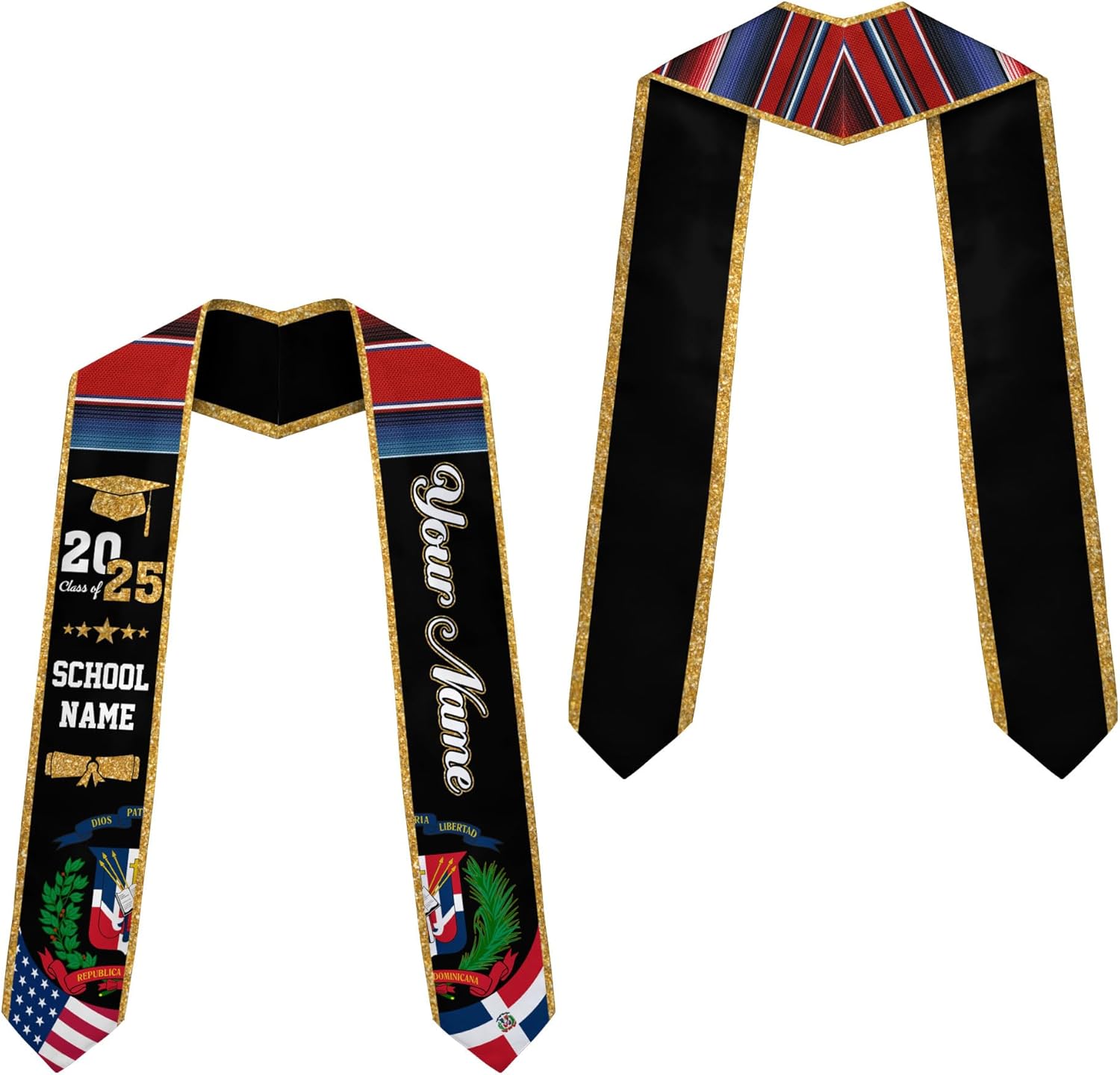 Pretyprints Custom Dominican Sash Graduation, Dominicans Flag Graduation Sash 2025, Dominican Republic Graduation Stole