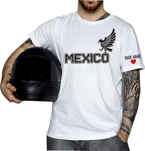 Mostprints Personalized Name Embroidered Mexico Tshirt, Customized Name Shirts Mexican US Flag, Mexico Shirt2
