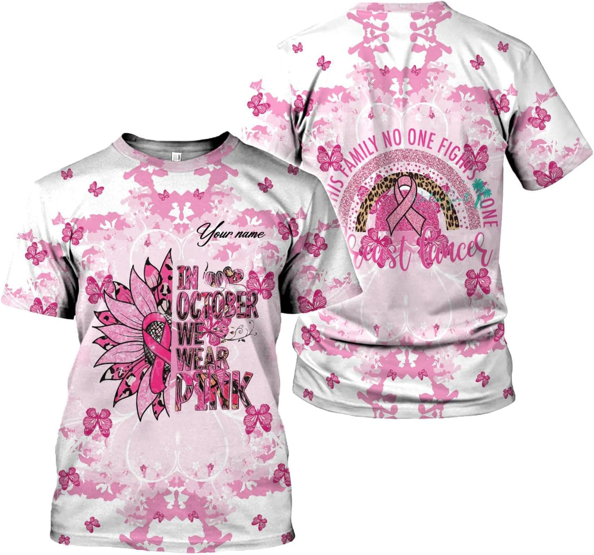 Mostprints Personalized Name Breast Cancer Shirts for Women 3D, Breast Cancer Shirt, Breast Cancer Gifts for Women S-5XL