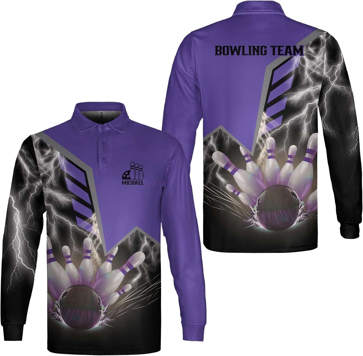 Woseprints Personalized Name Bowling Polo Shirts 3D for Men & Women, Custom Bowling Shirts for Team, Bowling Shirts Unisex