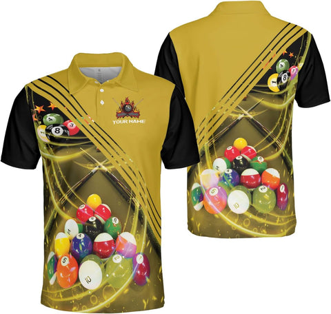 AOVL Personalized Name Billiard Polo Shirt Billiard Shirts Custom Billiard Flag Polo Shirt Men's Pool Billiard Gifts for Dad