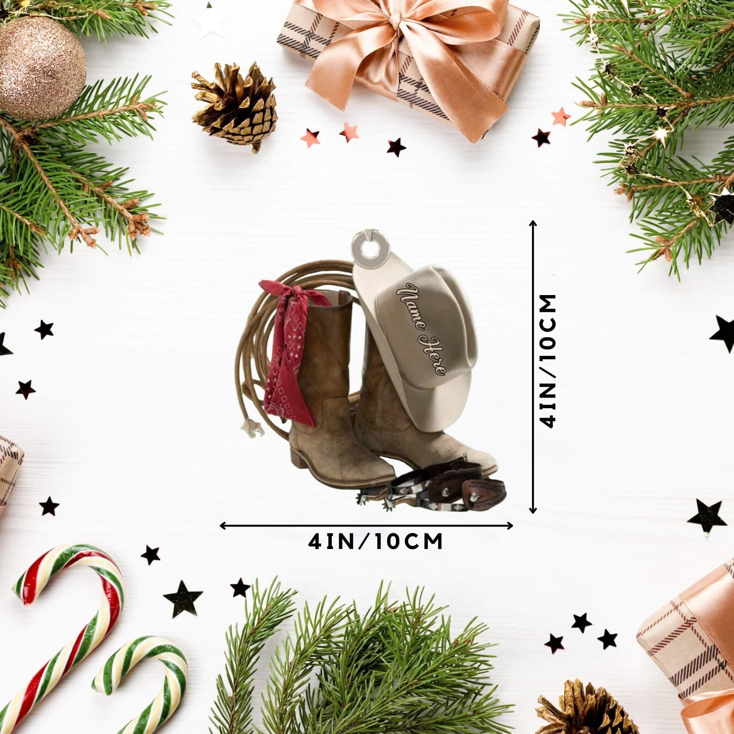 Podagree Personalized Cowboy Boots and Hat Christmas Ornament for Cowboy, Cowboy Cowgirl Horseback Riding Ornament, Horse Racing Ornament (CB4)