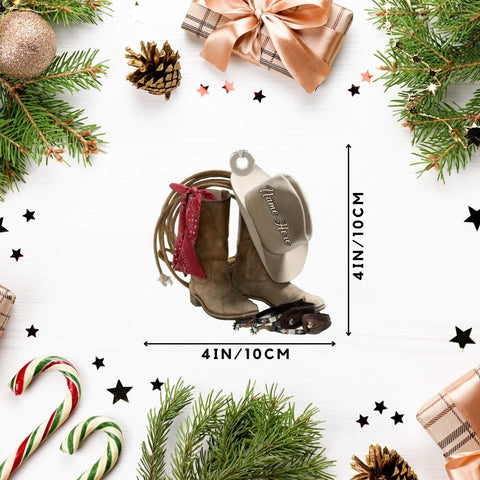 Podagree Personalized Cowboy Boots and Hat Christmas Ornament for Cowboy, Cowboy Cowgirl Horseback Riding Ornament, Horse Racing Ornament (CB4)