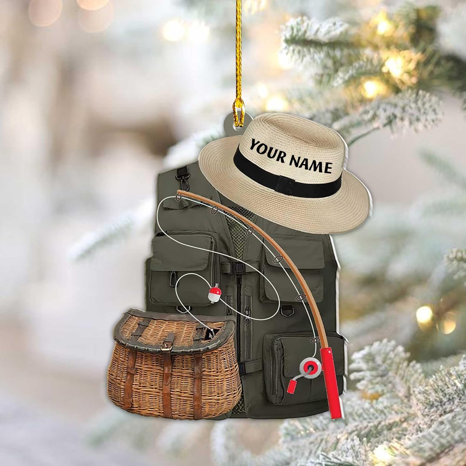 mostprints Personalized Fishing Ornament Custom Fishing Christmas Ornaments Fishing Vest Christmas Ornaments Gifts for Fishing Lovers Ornament Christmas Hanging Ornament Fisherman Gift (Fishing 5)