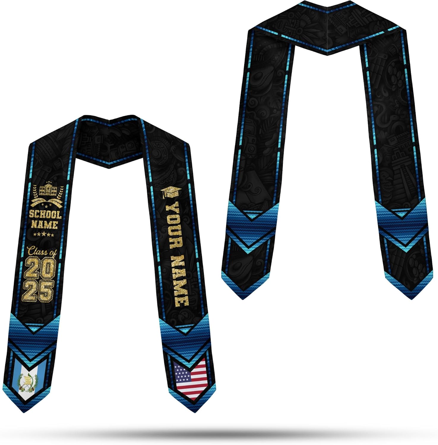 Pretyprints Custom Guatemalan Graduation Sash Custom Guatemalan American Flag Graduation Sash 2025 Guatemala Graduation Stole