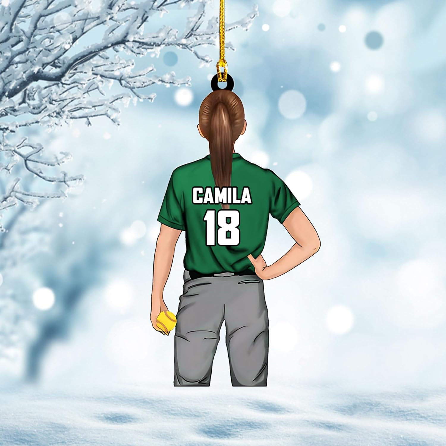 Artparel Personalized Softball Ornament Christmas Tree Decoration Custom Softball Christmas Ornament 2D Shape Flat Softball Lover Gifts Beginner Softball Players Ornament Gift (Softball 6)