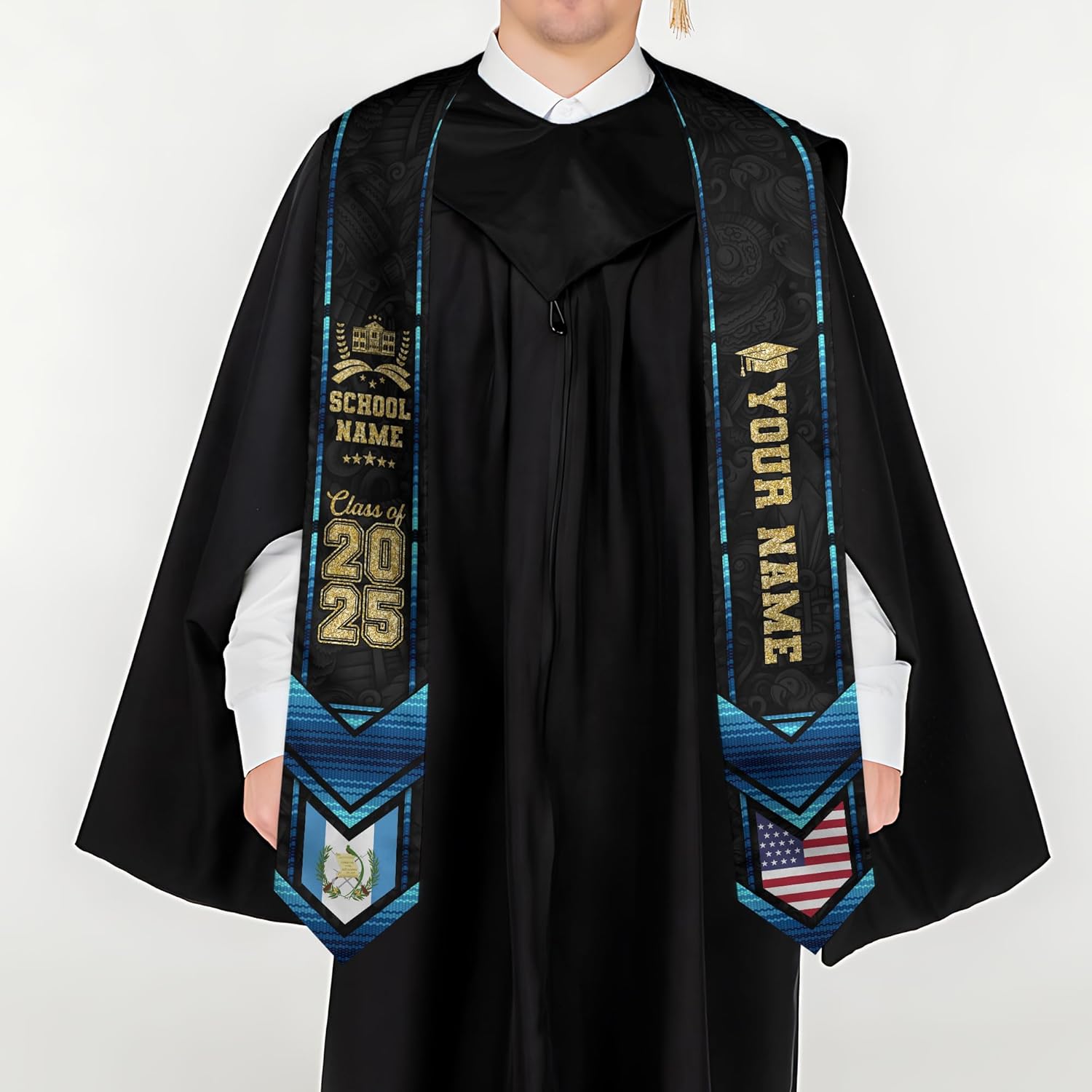Pretyprints Custom Guatemalan Graduation Sash Custom Guatemalan American Flag Graduation Sash 2025 Guatemala Graduation Stole