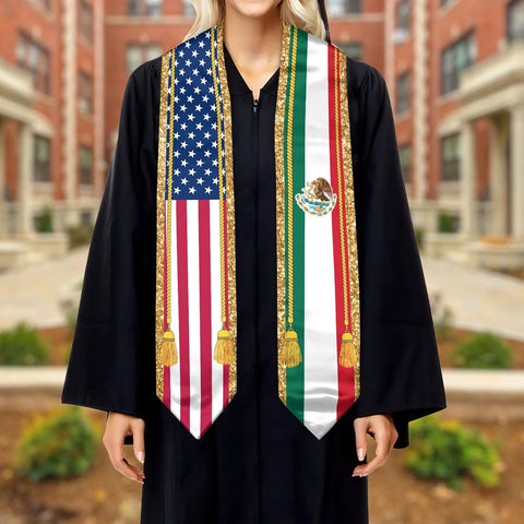 Mexican American Flag Graduation Stole, Mexico Graduation Sash